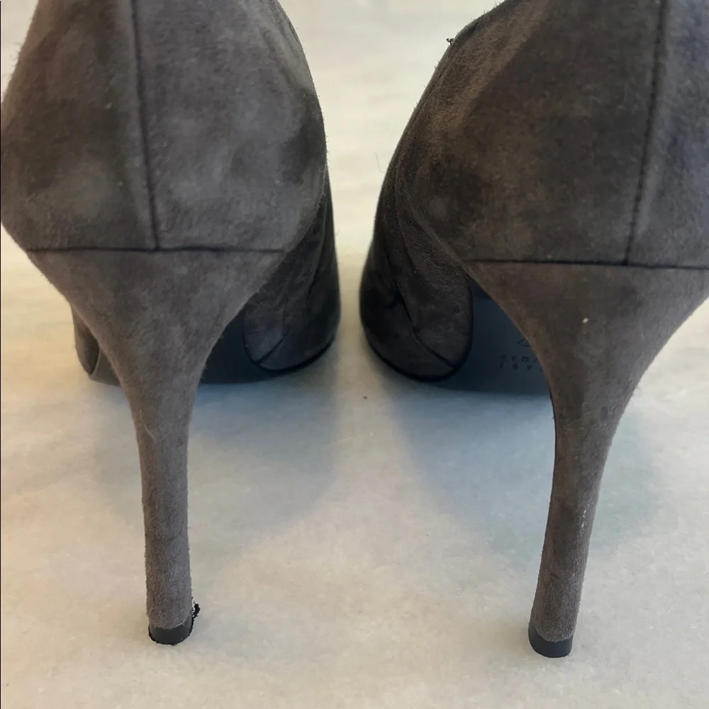 Stuart Weitzman Altamira Peep Toe Booties Londra Gray Suede Women's Size 8